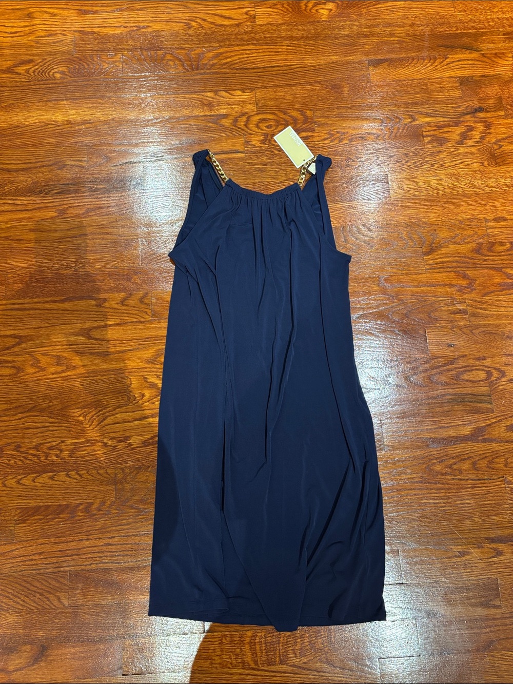 Michael Kors Navy Chain-Shoulder Sleeveless Dress